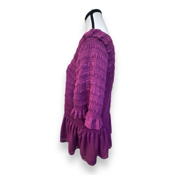 Women’s torrid 3 Beet Red Boat Neck Peplum Chiffon Smocked Top 22 24 3X XXXL 3XL - Picture 4 of 14